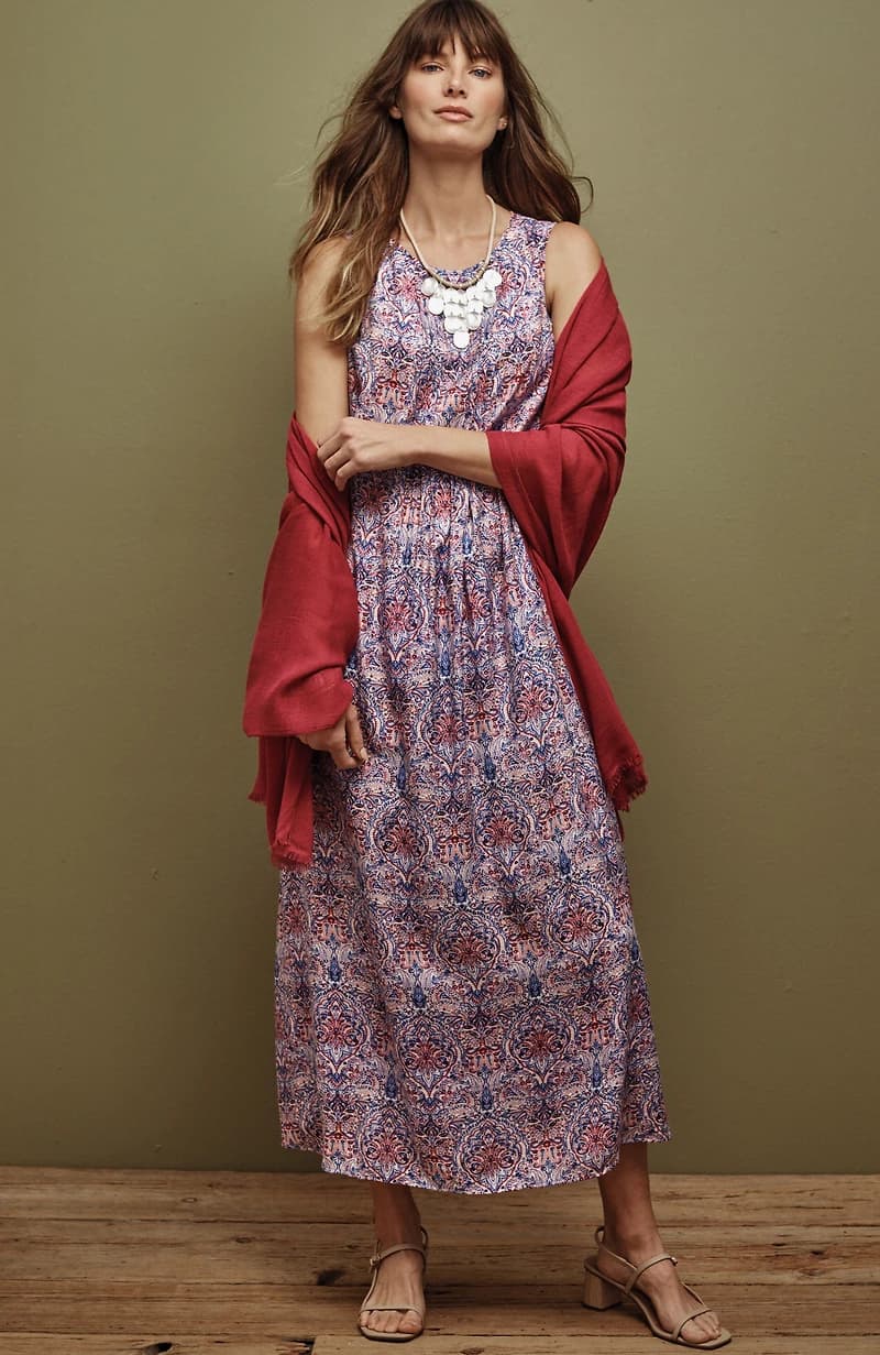 Pintucked A-Line Maxi Dress