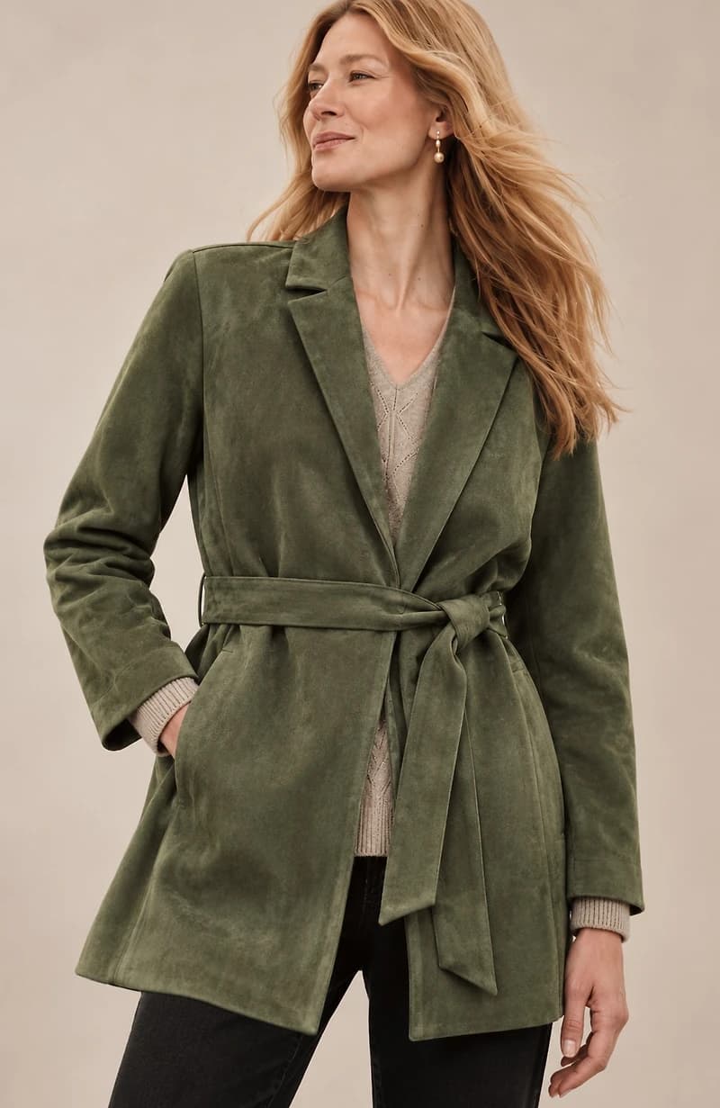 Faux-Suede Belted Jacket