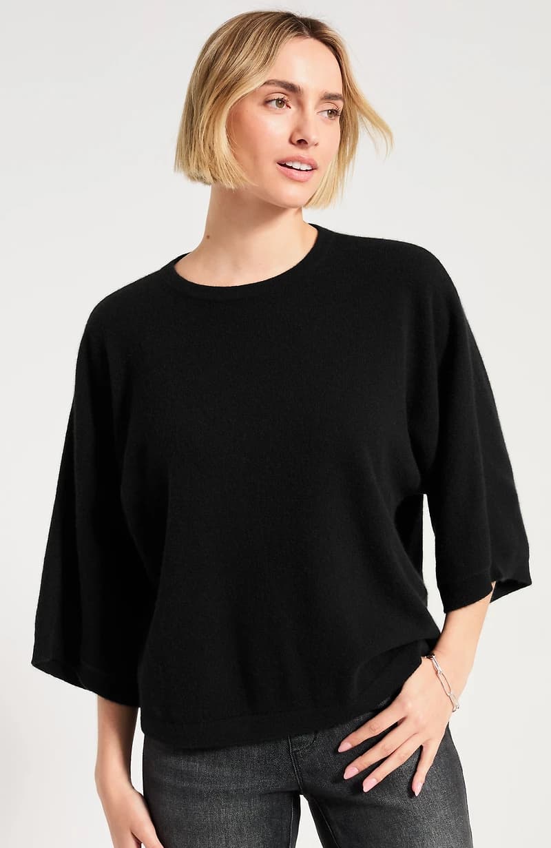Pure Jill Cashmere Elbow-Sleeve Sweater